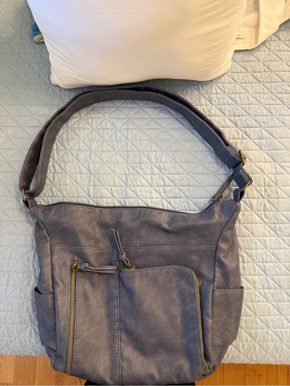 Bueno Dusty Blue Shoulder Tote with Front Zip Pocket